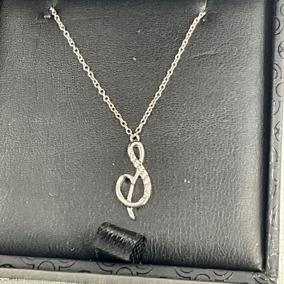 Lafonn Sterling Silver & Simulated Diamond Accent Treble Clef Necklace - Picture 1 of 5